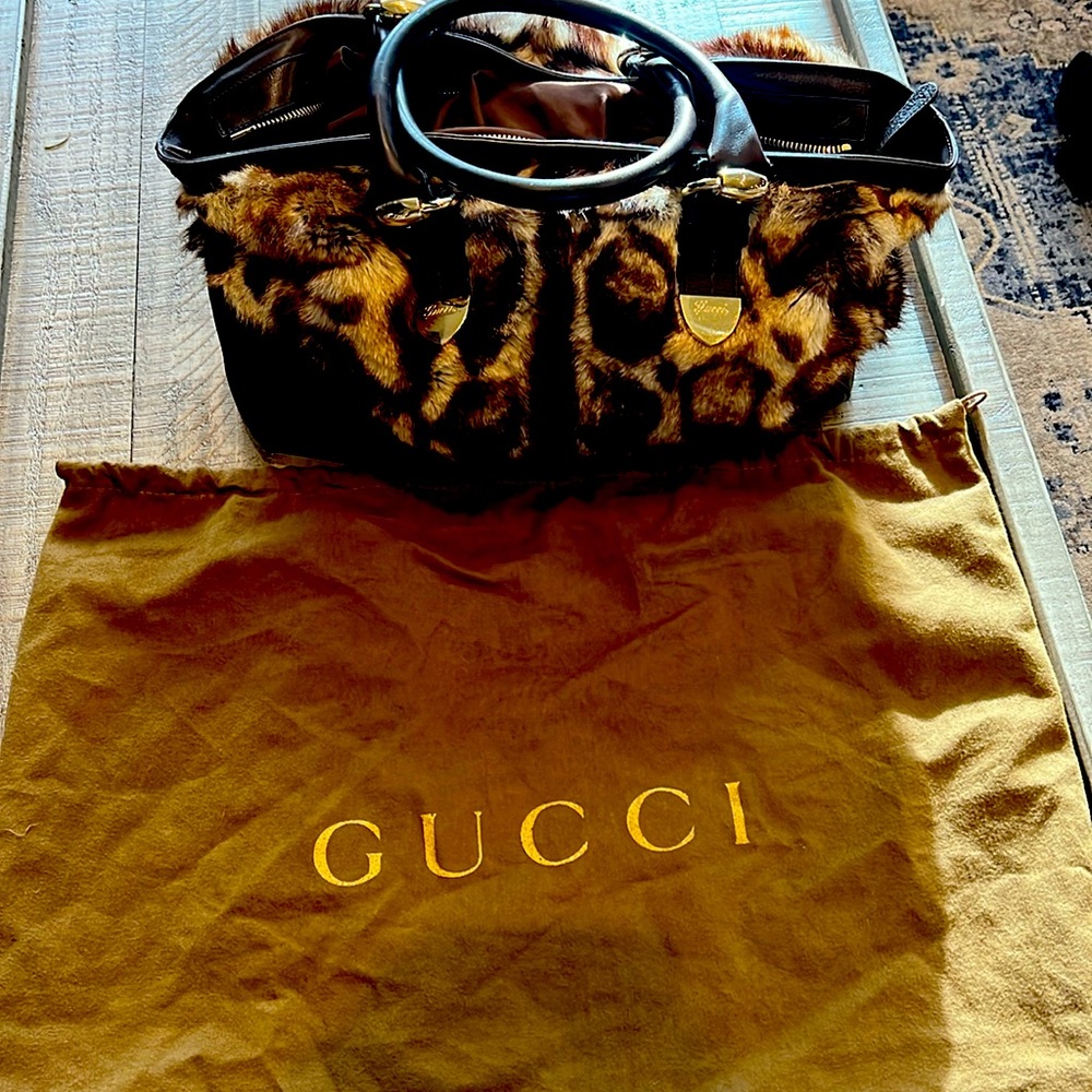 Gucci Fur n leather large bag
